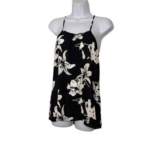 Banana Republic Black Floral Print Spaghetti Strap Tank Top Womens XS